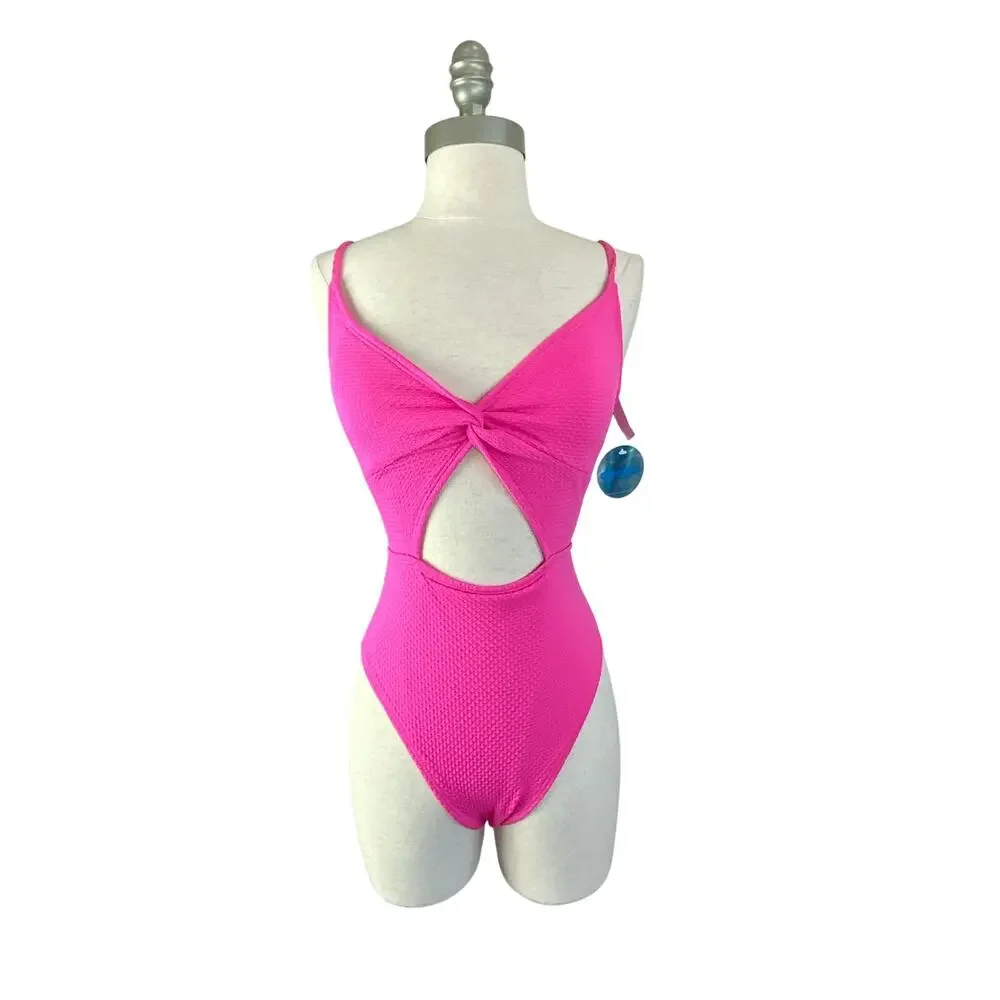 Decree women's/juniors cut out textured‎ one piece swimsuit size XS Hot Pink